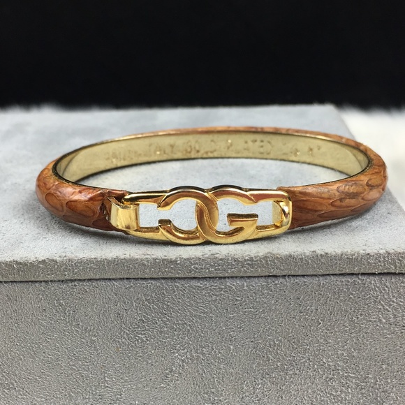 Vintage Jewelry - Vintage Casini & Gori Leather Bangle Bracelet